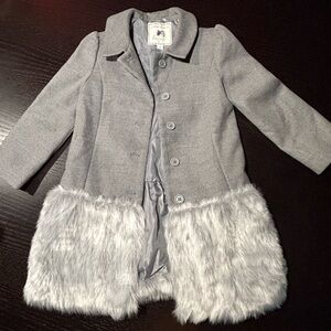 Janie and Jack Silver Pea Coat with Faux Fur Trim